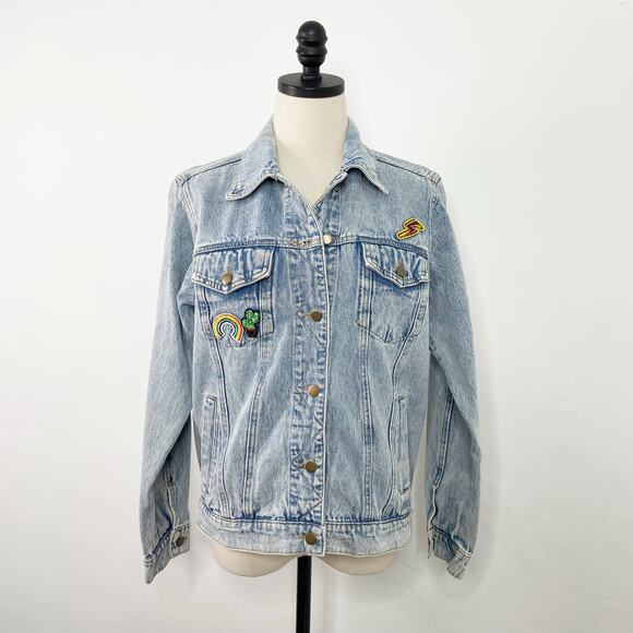 Honey Punch Soul Mates Denim Jacket Blue Patches Festival Concert Boho Size S - Picture 3 of 15